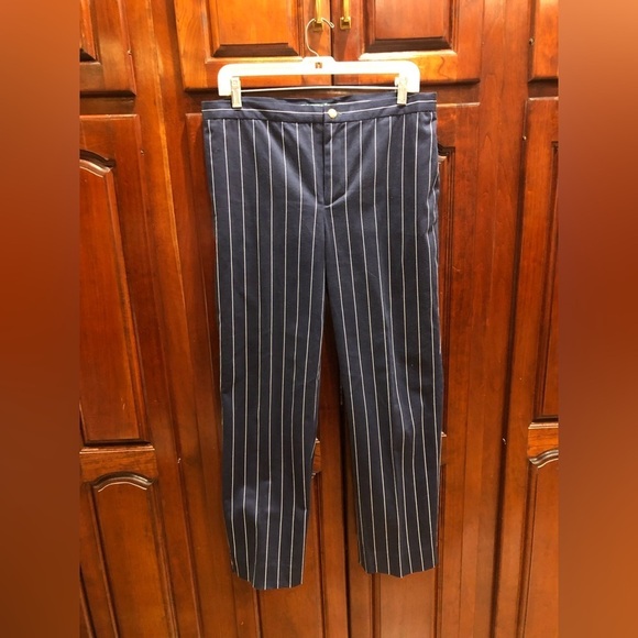 Lauren by Ralph Lauren Navy Striped Cropped Pants Sz 10 - Picture 5 of 5